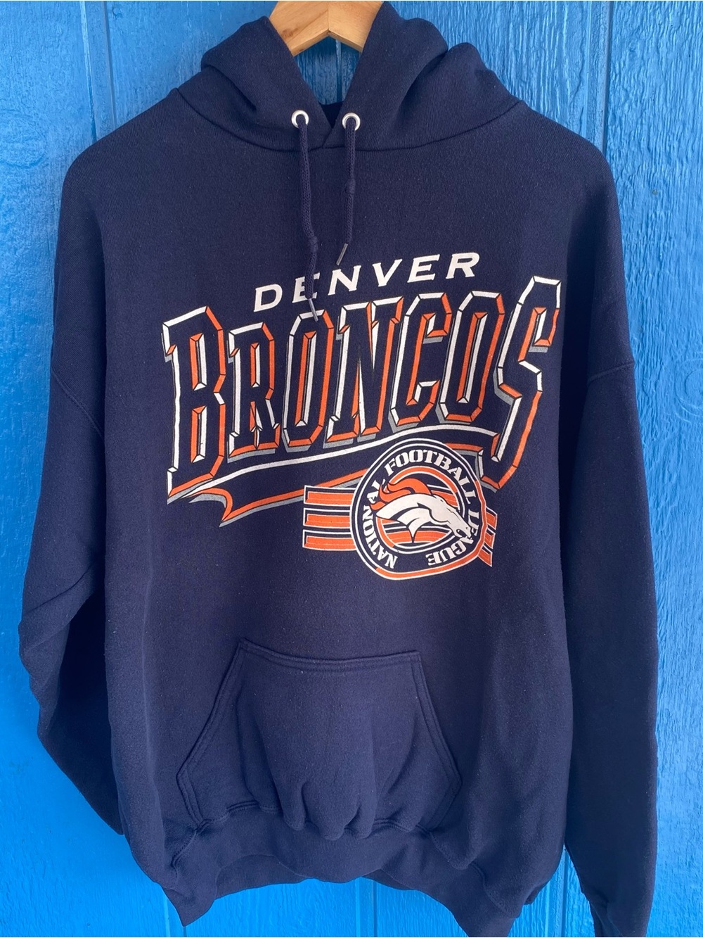 Vintage Denver Broncos Pullover Hoodie Men’s Size XL Navy Blue Logo 7